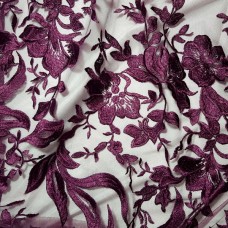 Ткань Сетка с вышивкой (марсала)